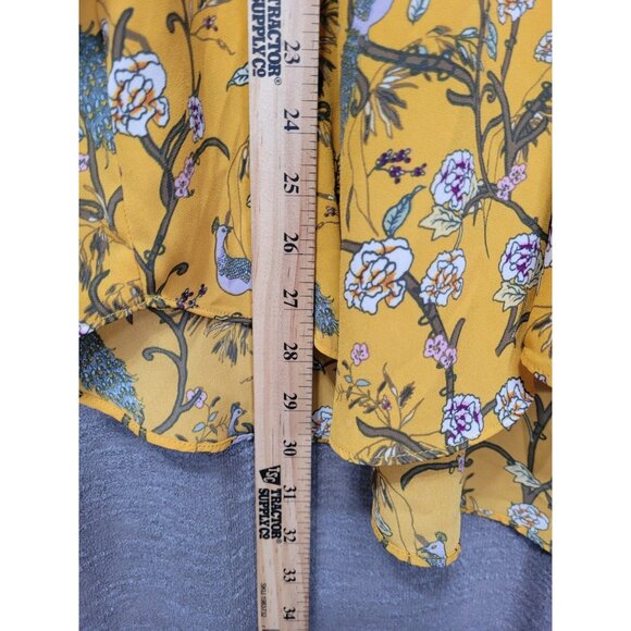 Rose Olive Peasant Top 1X Yellow Peacock Artsy Whimsical 3/4 Sleeve Flowy - Picture 6 of 16